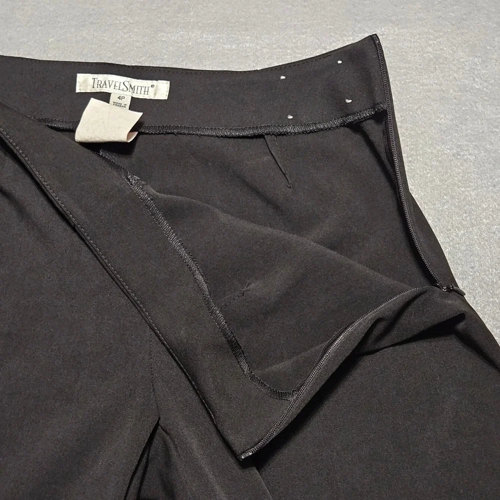 TravelSmith Pants Womens PETITE Sz 4P Wide-Leg Side Zip Minimalist Career Black